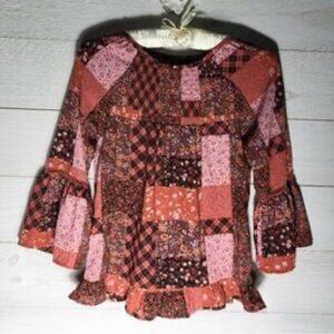 Shyanne Patchwork Multicolor Bell Sleeve Blouse